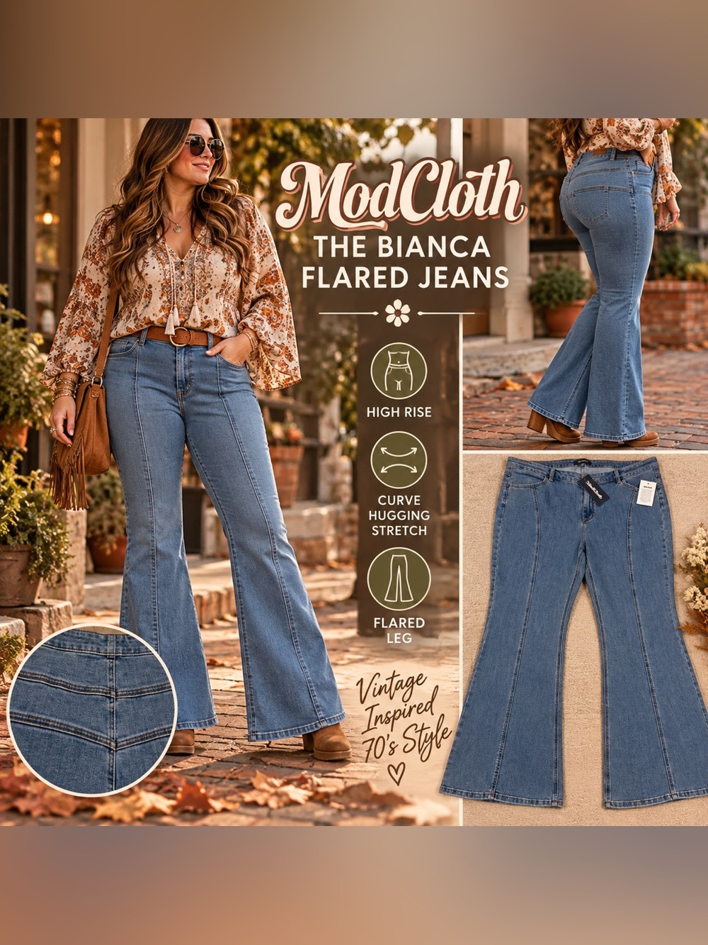 NWT ModCloth The Bianca High Rise Flared Jeans 70s Retro Plus Size